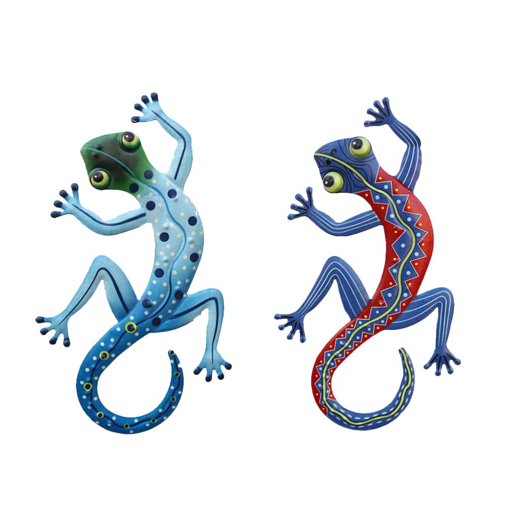 Yardwe Set Of 2 Metal Gecko Outdoor Wall Decor Lizard Art Hanging