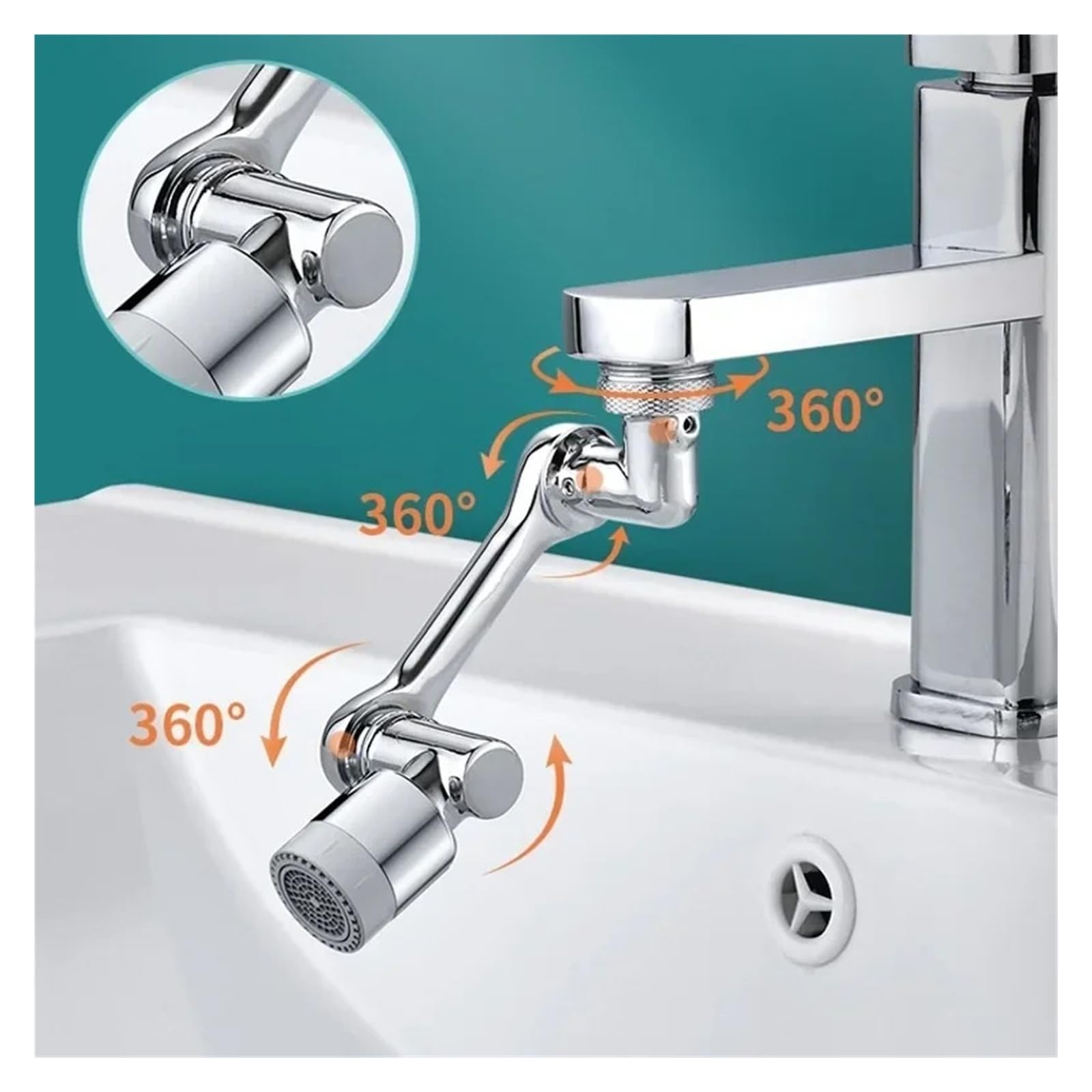 Rallonge de robinet rotative multifonctionnelle - Adaptateur d'évier de cuisine - Bras robotique pivotant - Ajustement universel pour lavabo (argent 2)