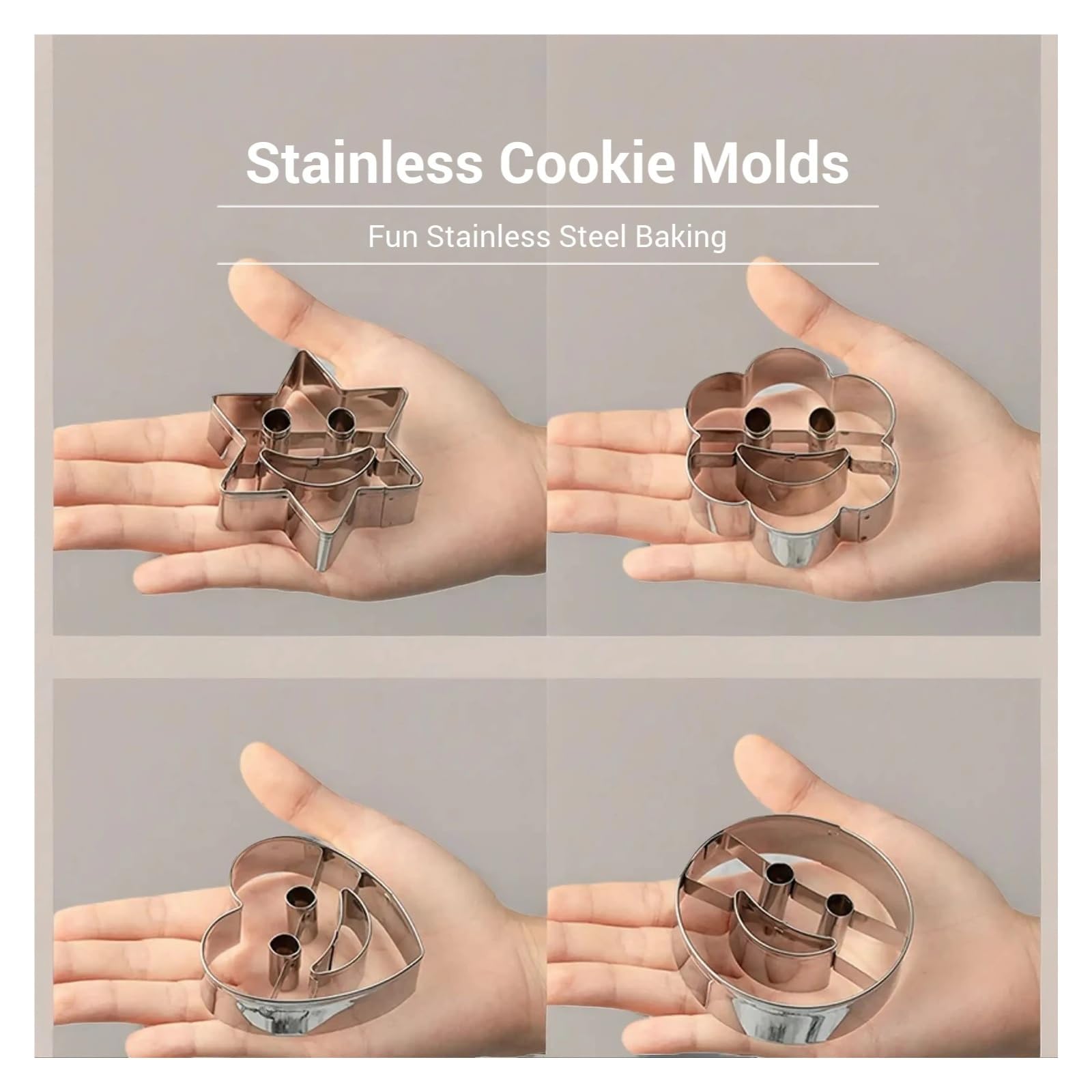 Juego de cortadores de galletas, 4 Uds., moldes de acero inoxidable de calidad alimentaria con forma divertida de cara sonriente for fondant, queso, fruta, panqueque, horneado DIY en casa