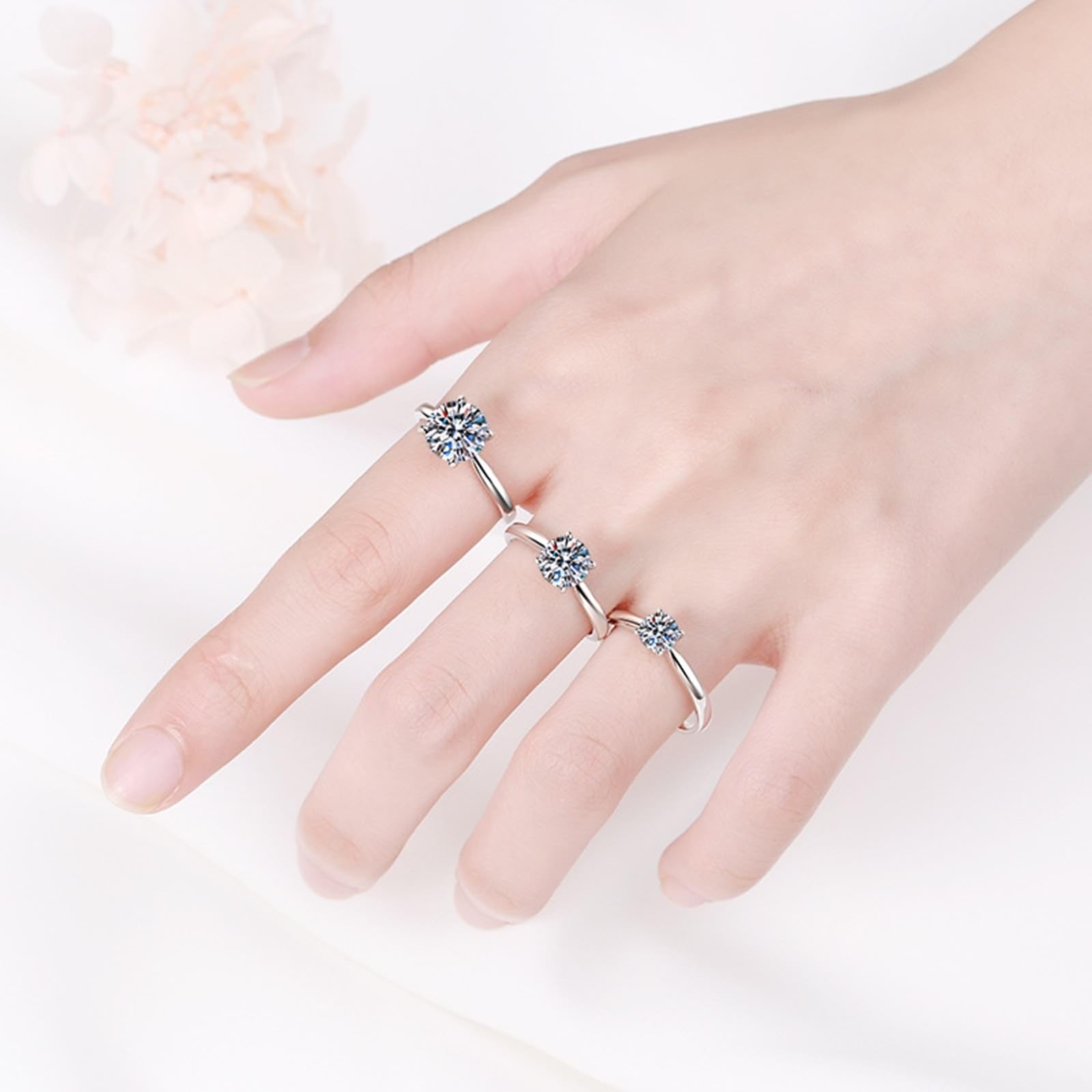 Pierścionki damskie srebro próby 925, obrączki ślubne, srebro Moissanite, zestaw 4 pinów, pierścionek na prezent dla niej
