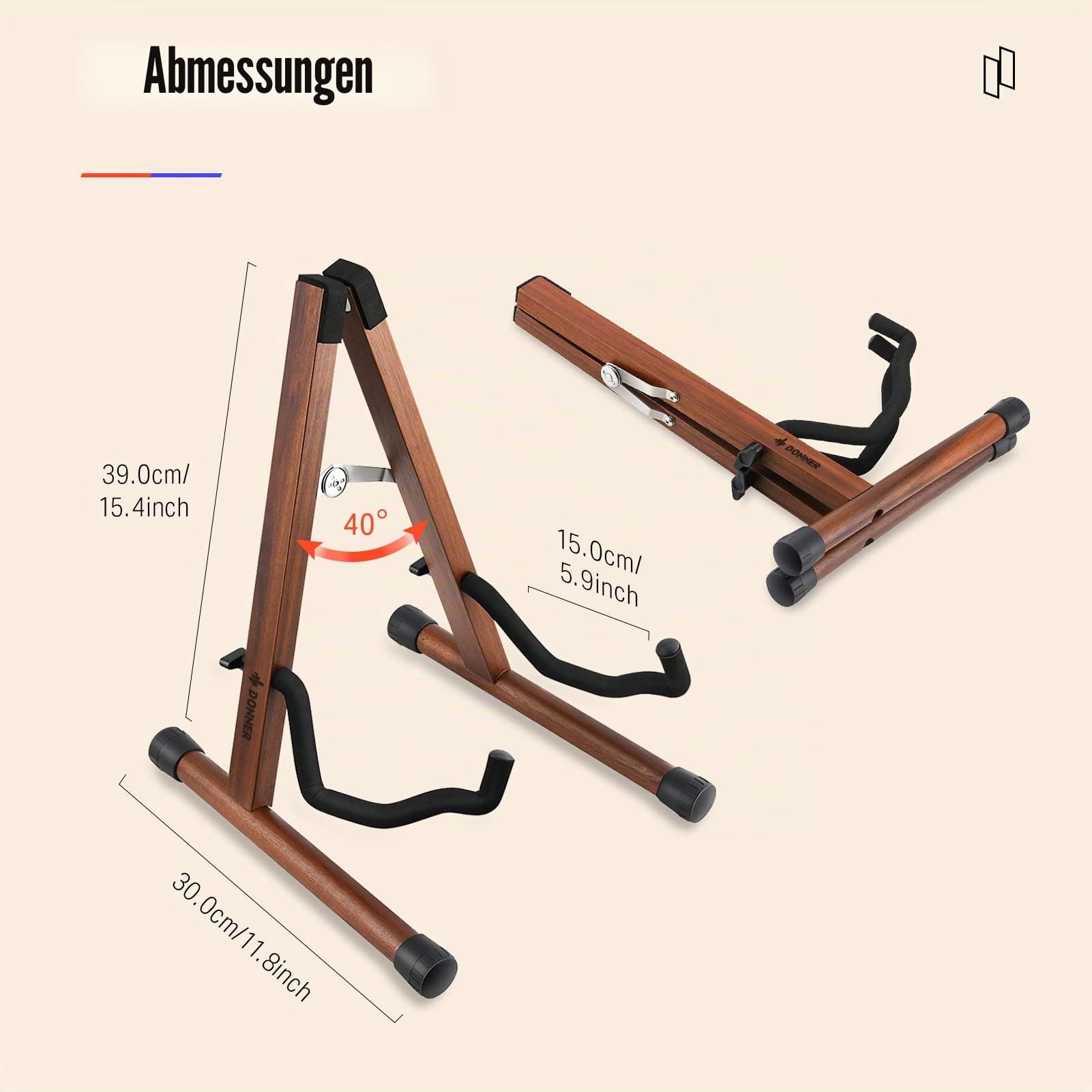 Donner Gitarrenständer Holz, tragbarer klappbarer Gitarren Ständer A-Rahmen Guitar Stand für Akustikgitarre, E-Gitarre, Bass, Banjo, Cello, Ukulele, Mandolin, DS-3