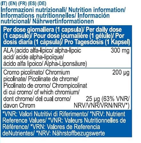 Lipoic-CR integratore alimentare che apporta 300mg di Acido Alfa Lipoico (ALA) e 200mcg di Cromo Picolinato 100 compresse - 2
