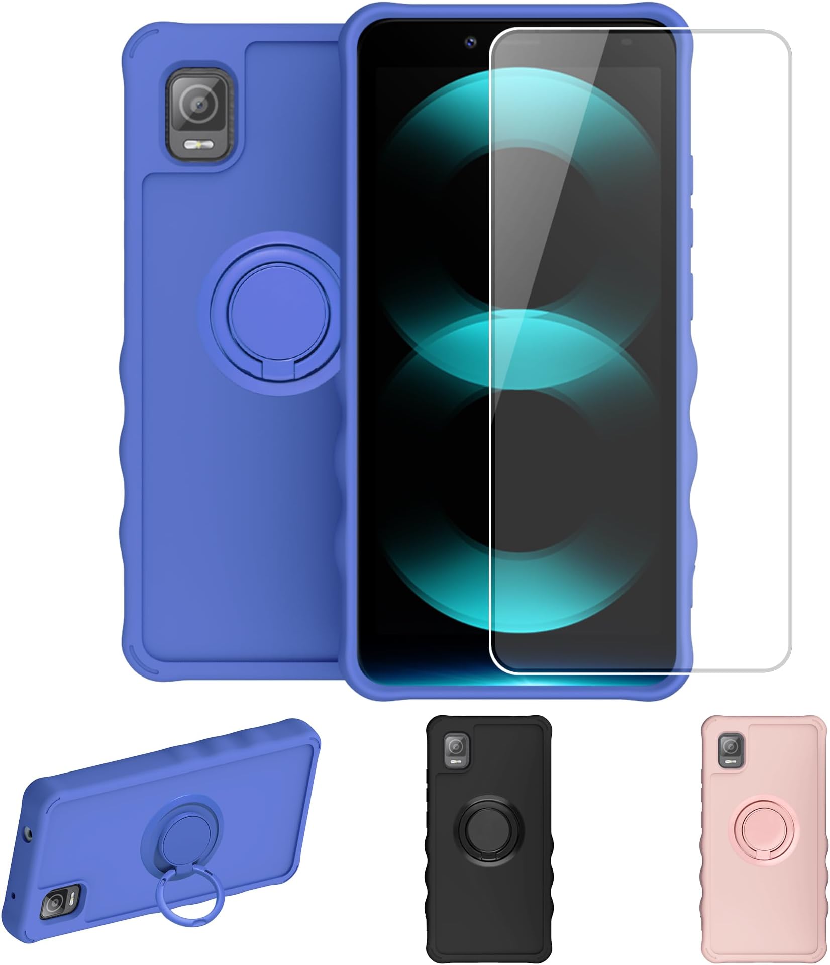 Koobee K100 Case Compatible with Ans Koobee K100 Phone Case SL004T Case Cover [with Tempered Glass Screen Protector][ 2MM Thickening Super Protection][Ring Support] Blue