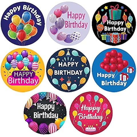 Happy Birthday Decorations Stickers Birthday Greeting Stickers with Pack of 48 Stickers (30 mm) Round Waterproof Birthday Stickers Balloon Design Packwith® # V1359 Cover