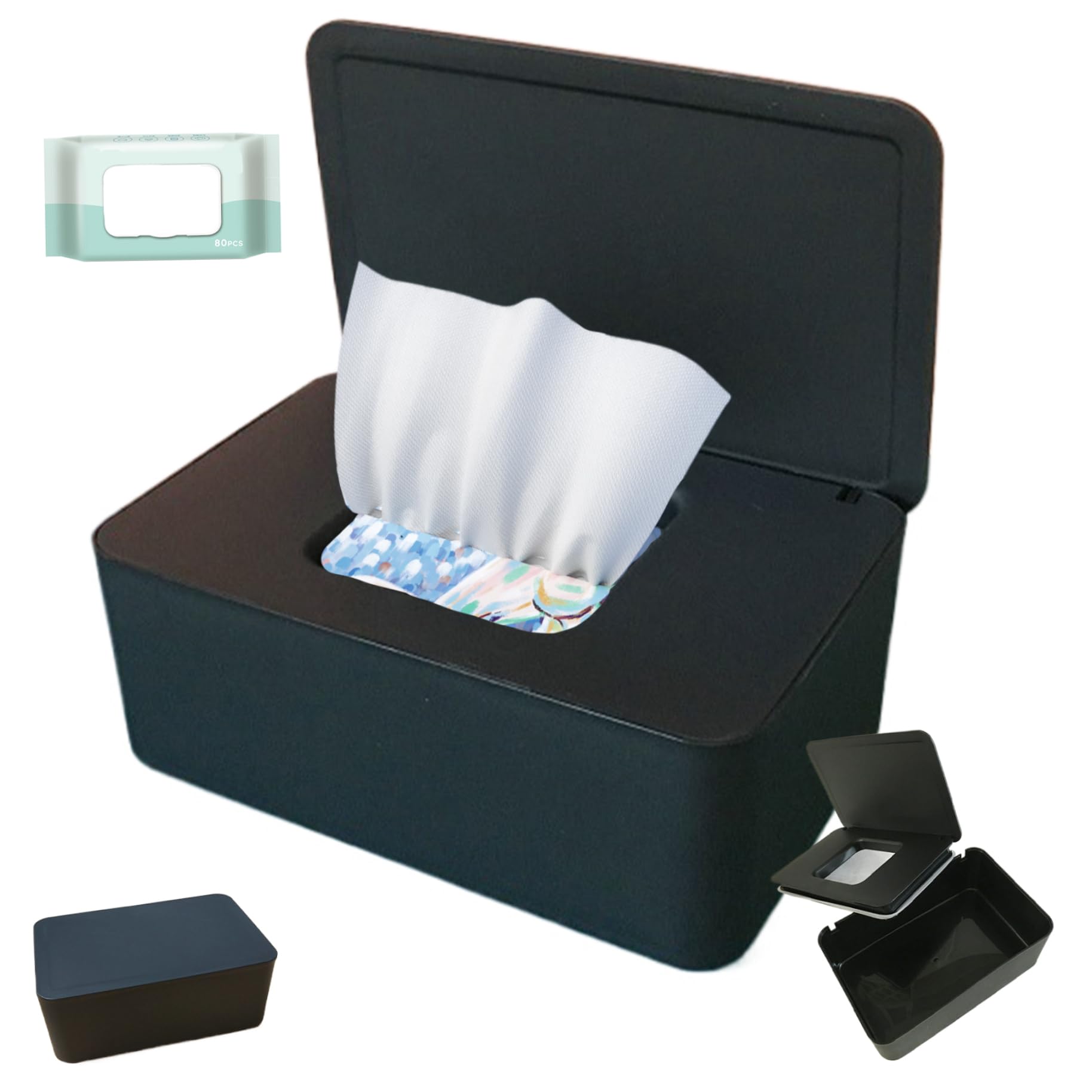 Wipes Dispenser Wipe Holder for Baby & Adult with Lid Keeps Wet Tissue Fresh, Non-Slip Three-Layer Seal Design Wipes Container for Home, Office, Cars