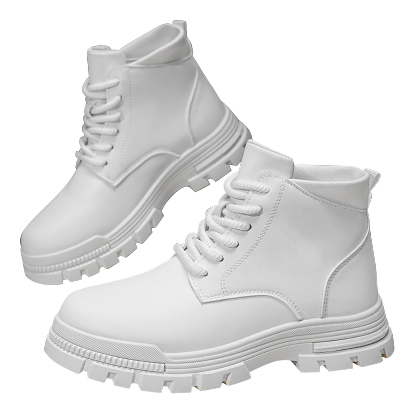Damen Stiefeletten Leder, Schnürboots Plateau Abriebfest Springerstiefel