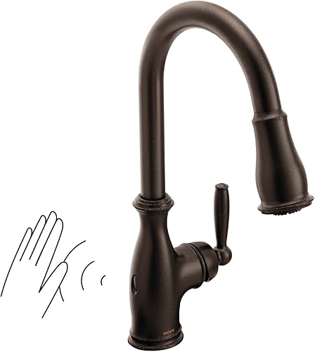 Vista 9 de Moen 7185C Brantford - Grifo monocontrol para cocina con aumentador de potencia y sistema retráctil Acero inoxidable resistente a las manchas