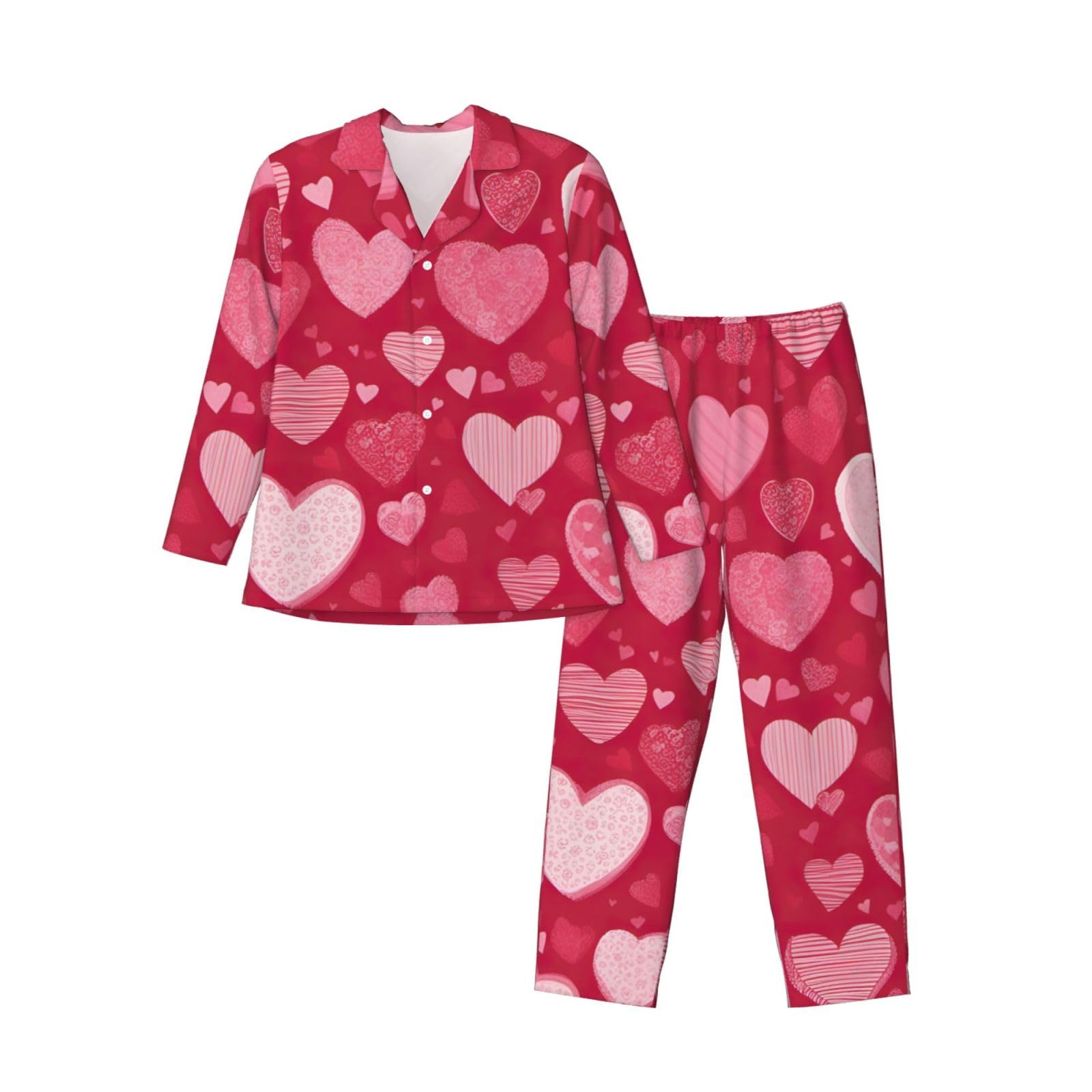 Herren-Pyjama-Set, langärmelig, mit Valentinstag-Aufdruck, zweiteilig, Hauskleidung, bequeme Nachtwäsche
