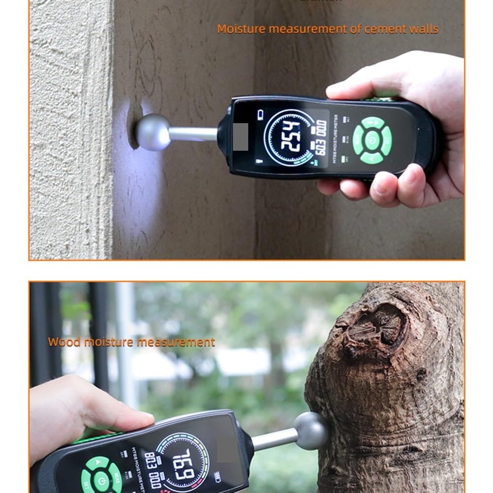 Medidor de Humedad Digital sin Pines para Granos, con Alarma, para Madera, con Pantalla LCD retroiluminada, para Paredes y leña.