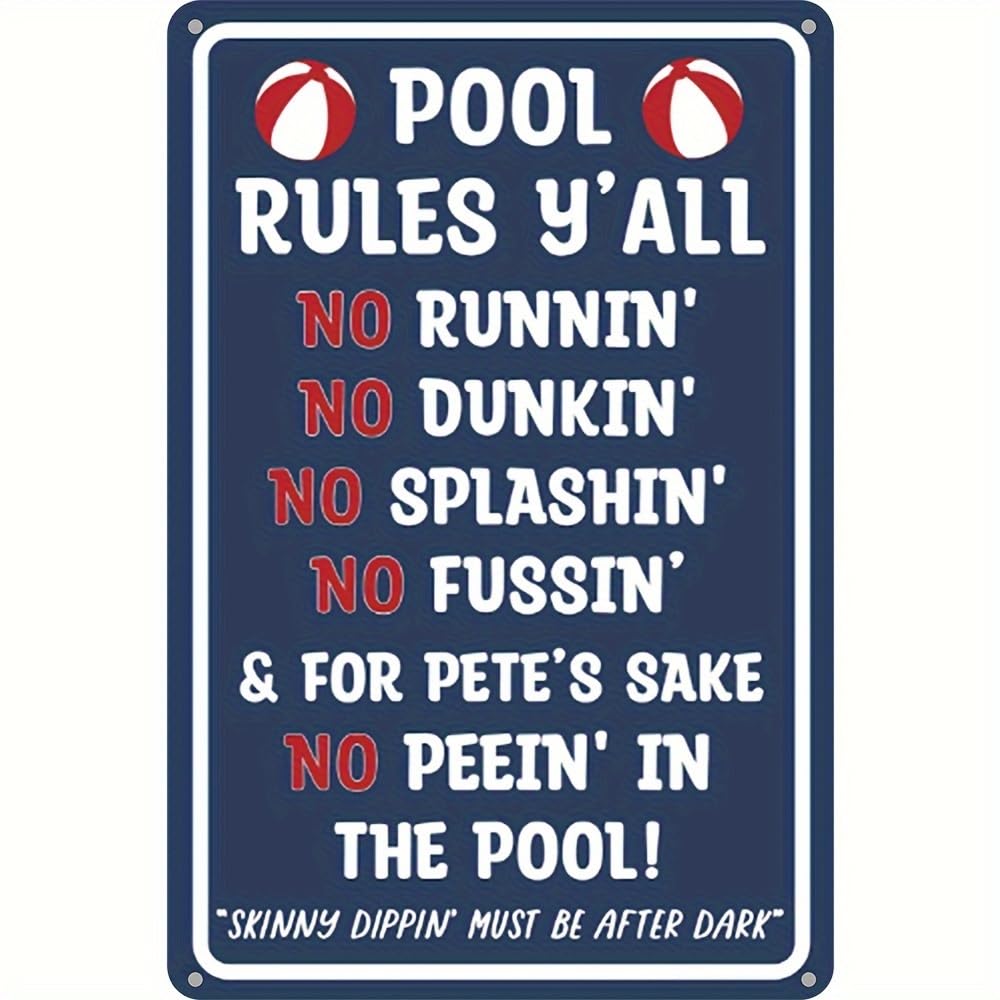 Pool Rules Y'All Retro Funny Novelty Art Backyard Funny Wall Décor Poster Cafe Plaque Tin Sign 8x12 Inch