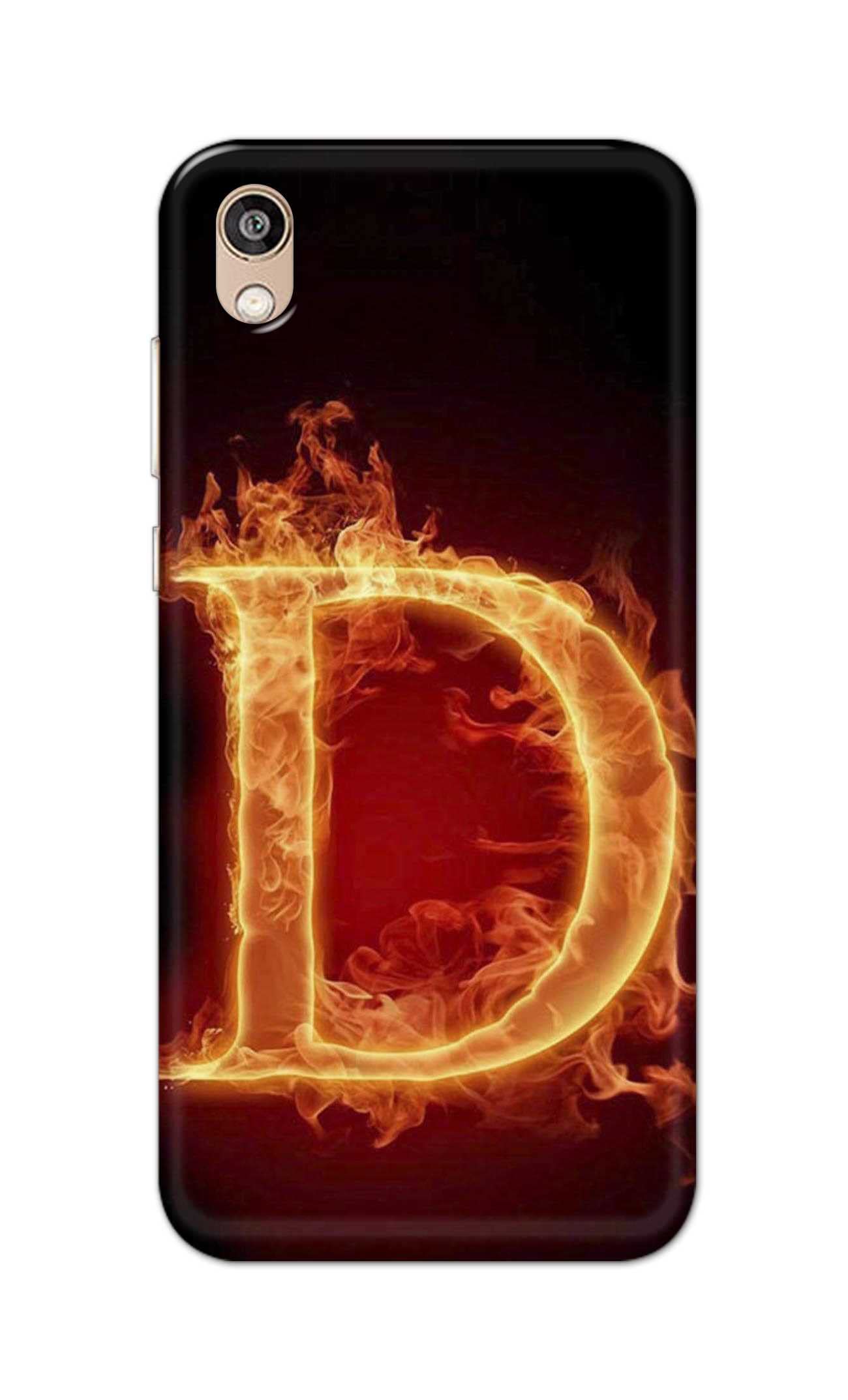 Generic Name II Initial II Letter Alphabet D with Flame Printed Designer Hard Case for Honor 8S / Huawei Y5 (2019), AMN-LX9, AMN-LX1, AMN-LX2, AMN-LX3 Back Cover -(5V) SLC1008