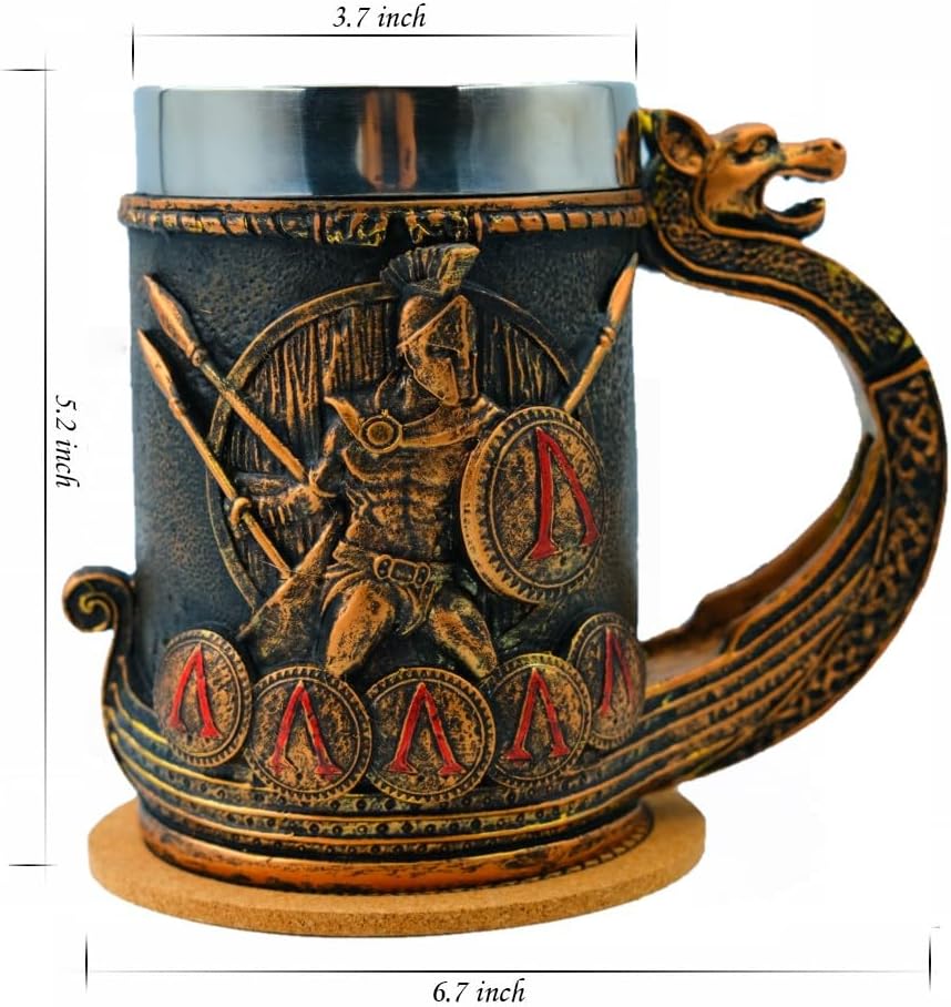 Miniatura 2 de Taza vikingo nórdico espartano de 18 onzas, taza de acero inoxidable para beber Sparta novedosa taza de café, taza vikinga nórdica, decoración de