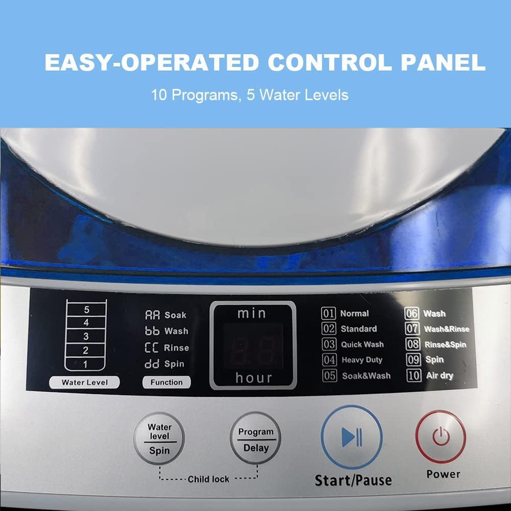 Close-up of the easy-operated control panel with 10 programs and 5 water levels