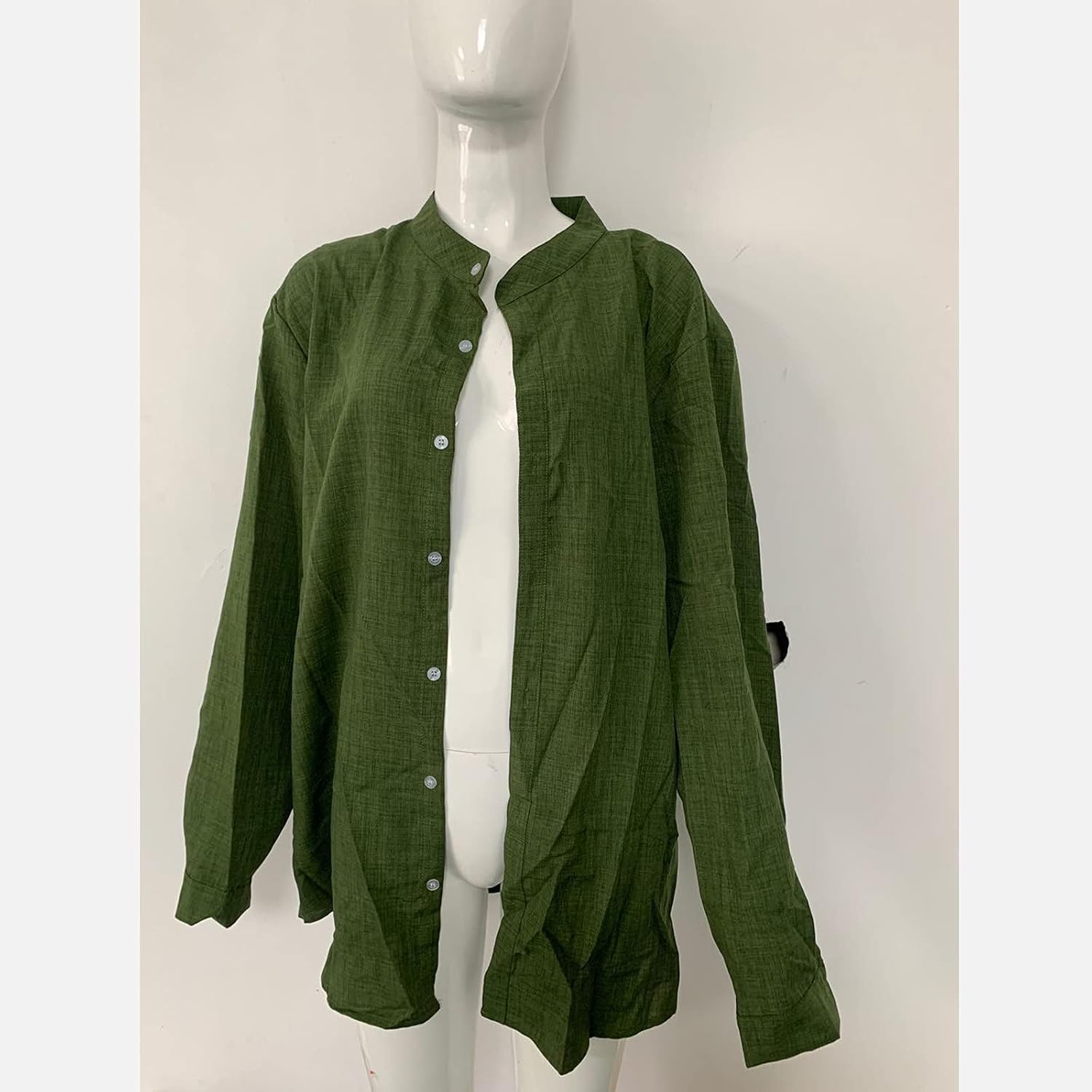 Ymosrh Mens Fashion Shirts Linen Long-Sleeved Casual Shirt Collarless Standing Collar Summer Top Clothing Shirts