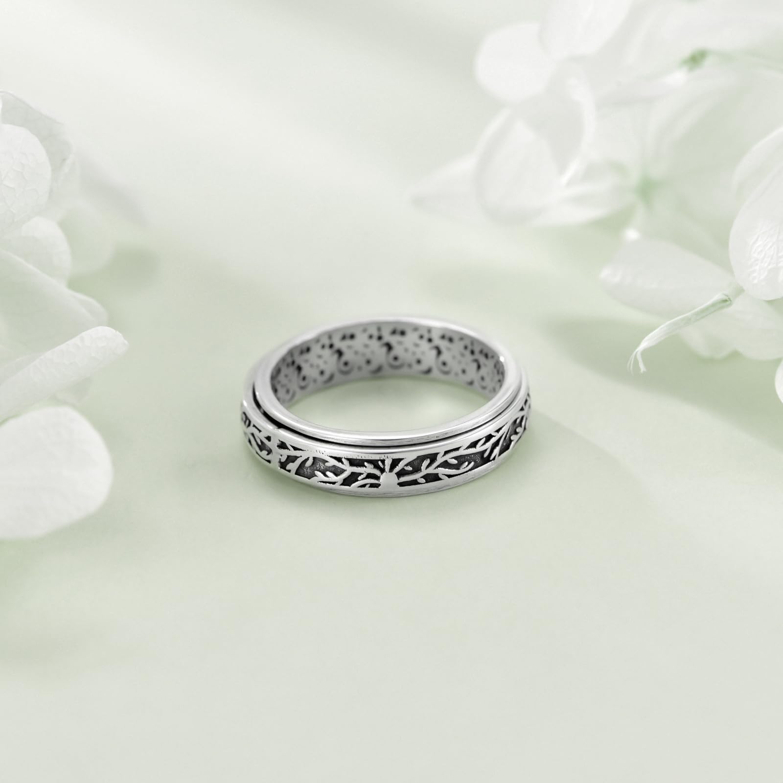 Anillo antiestrés de plata de ley 925 para mujer, anillo giratorio para la ansiedad, regalo para mujeres y hombres, Ester, Sin piedras preciosas