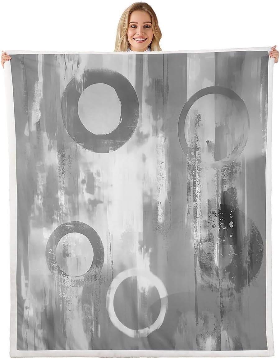 Erosebridal Grey Yellow Painting Queen 90"X90" Throw Blanket for Kids Youth Adult Modern Abstract Art Fleece Bed Blankets Graffiti Oil Painting Sherpa Blankets Grunge Ombre Fuzzy Blanket