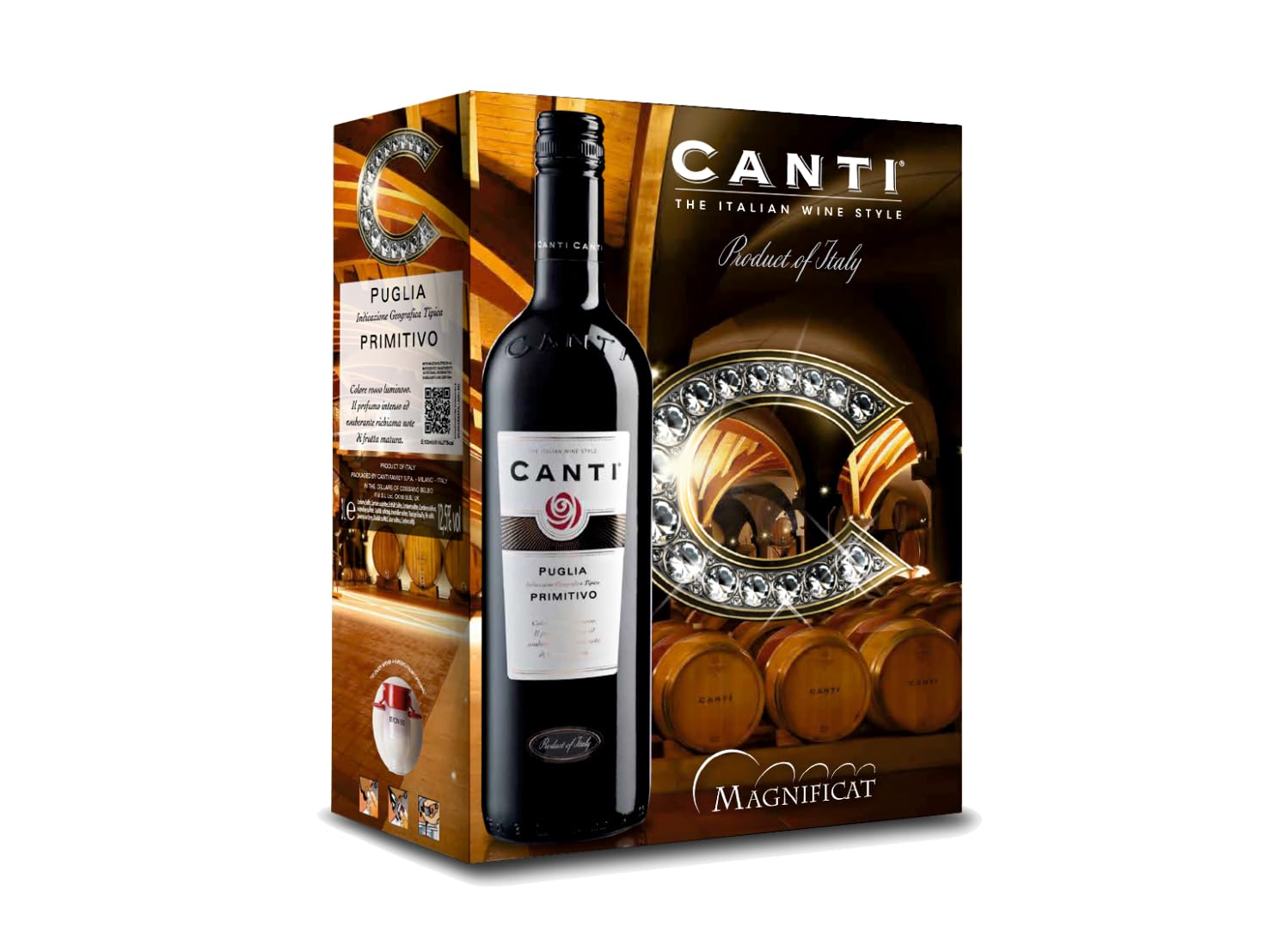 Canti Pimitivo I.G.T. Puglia, red wine, clean taste, warm, with great structure and harmonious…
