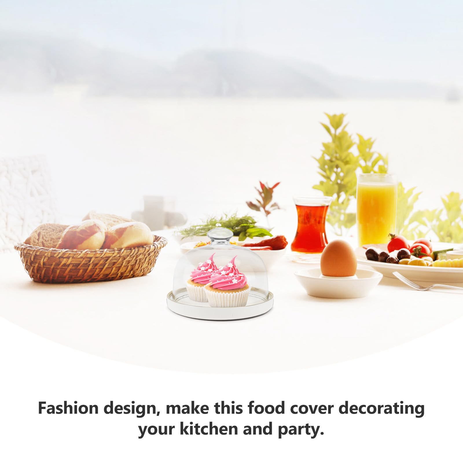 INOOMP Bandeja de Cerámica Tapa de Vidrio para Postres y Alimentos, Preservación de Comida, Diseño Elegante, Adecuado para Picnic y Camping