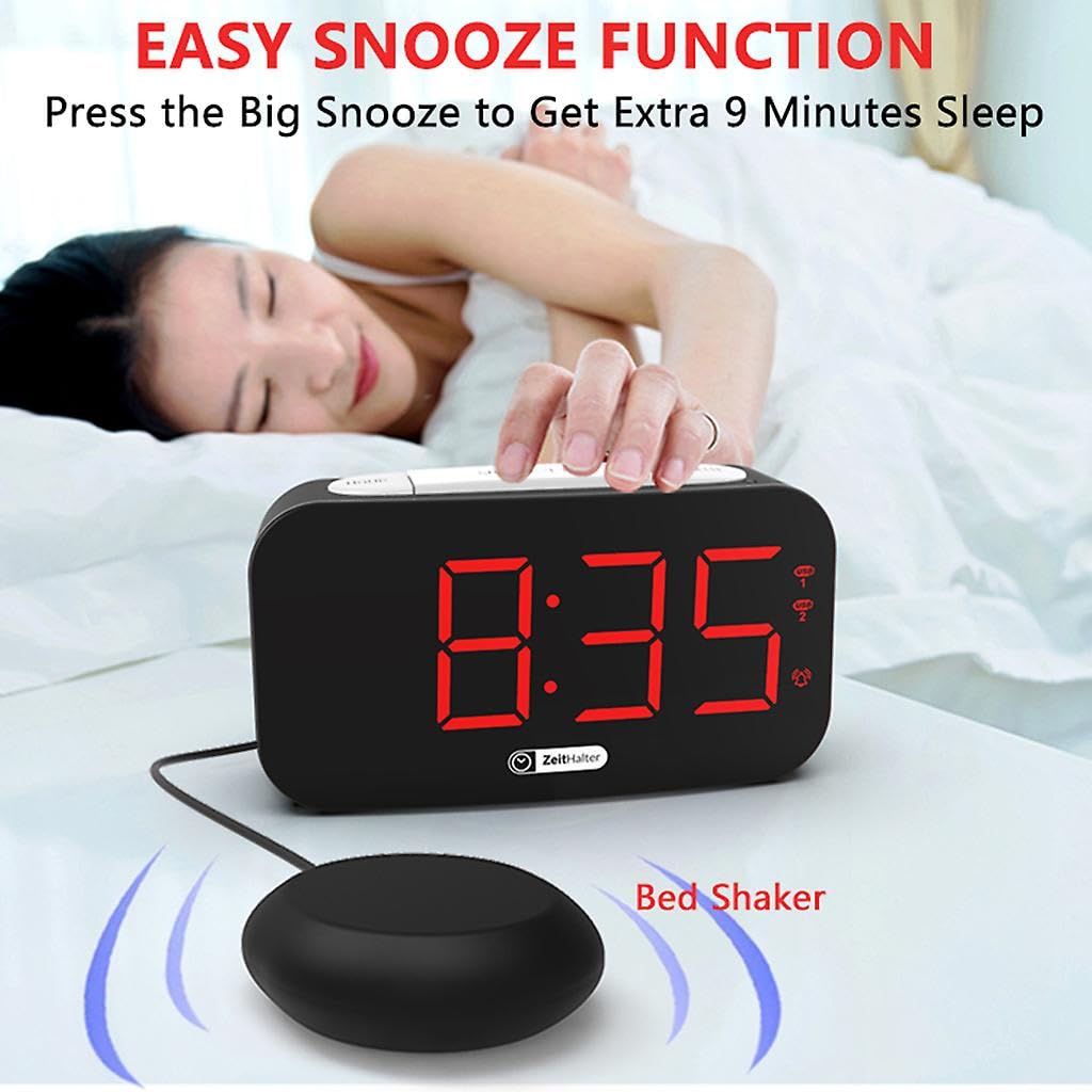 Extra lauter Wecker mit Bettschüttler, großes Display, vibrierend, Schlafzimmer, Digitaluhr, Dimmer, Nachtlicht, USB-Ladegerät