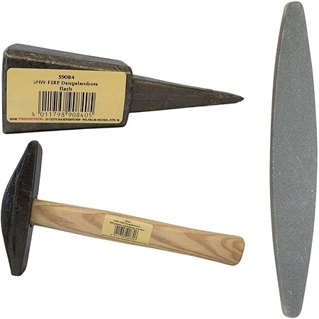 SHW-FIRE 59191 Set Sensen Zubehör mit Dengelhammer, Dengelamboss, Wetzstein