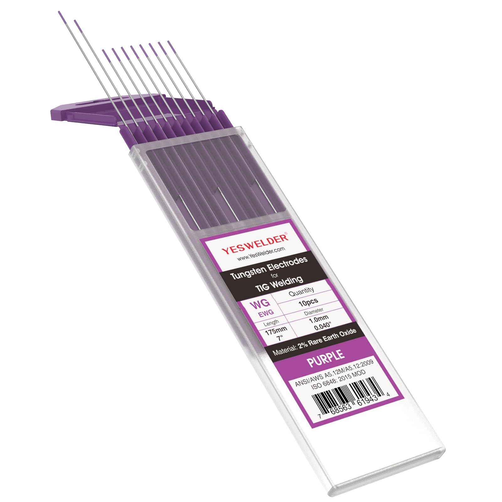 YESWELDER TIG Weld Tungsten Electrode .040"x 7" 10-pk, NonRadioactive Comparable to E3 Purple