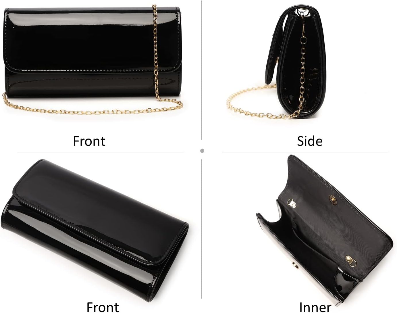 Patent Leather Envelope Clutch for Women Stylish Evening Handbag with Detachable Chain, Perfect for Wedding, Party & Prom - Image 4