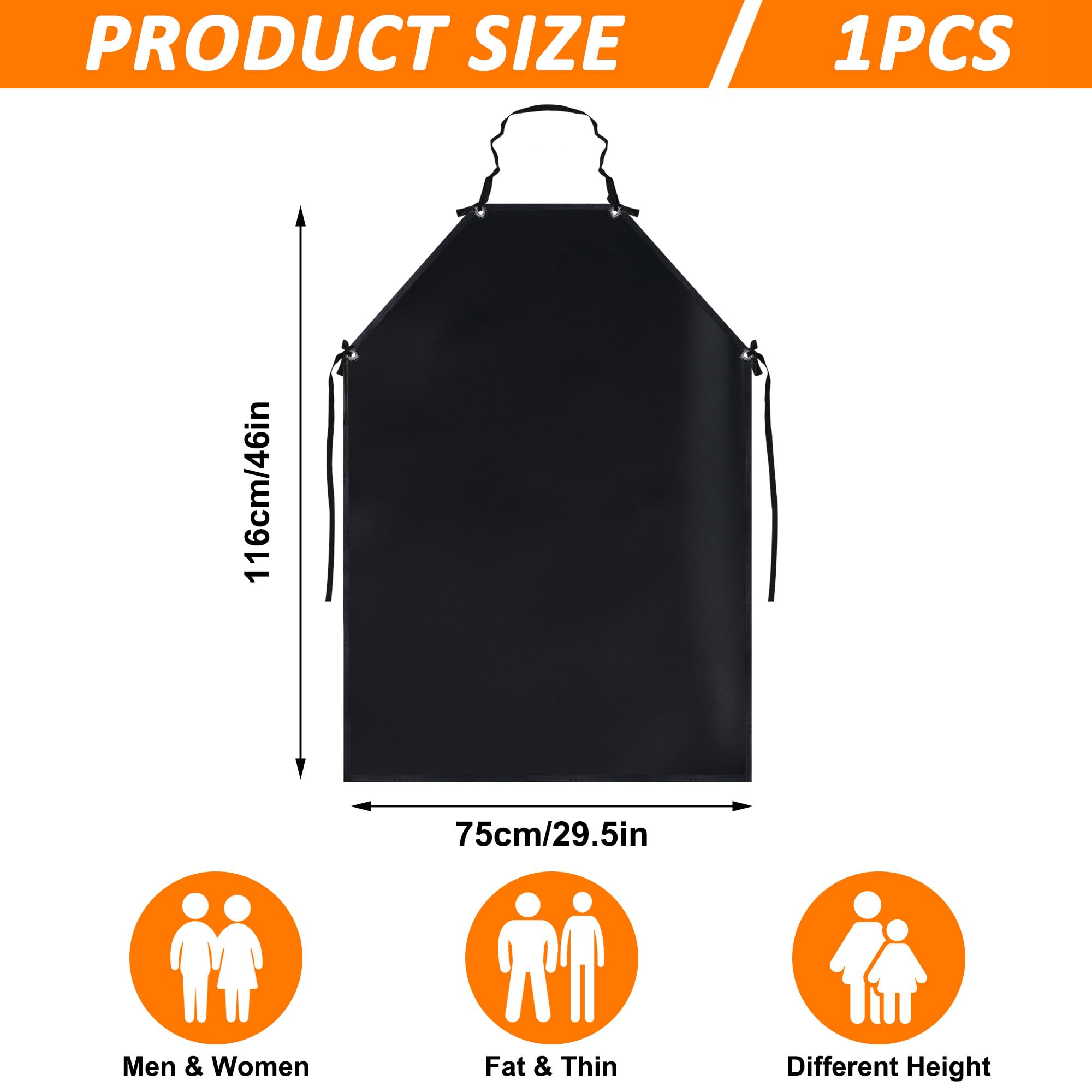 Lanfly Tabliers de chef imperméables de 117 cm - Noir - Résistant aux produits chimiques - Avec sangles réglables - Tablier de chef professionnel pour homme et femme - Pour la maison, le jardinage, le