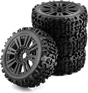 Chanmoo 1/8 RC Off Road Tires and Wheels Rims 17mm Hex Soft Rubber Buggy Tyres with Foam Insert for 1:8 Scale Off-Road Car HSP Kyosho VRX HPIWR8 Hobao ARRMA Traxxas Redcat 4PCS