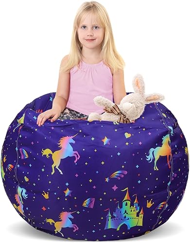 decalsweet Puf para niños de almacenamiento de animales de peluche, organizador de almacenamiento de juguetes para niñas y niños, funda de 32