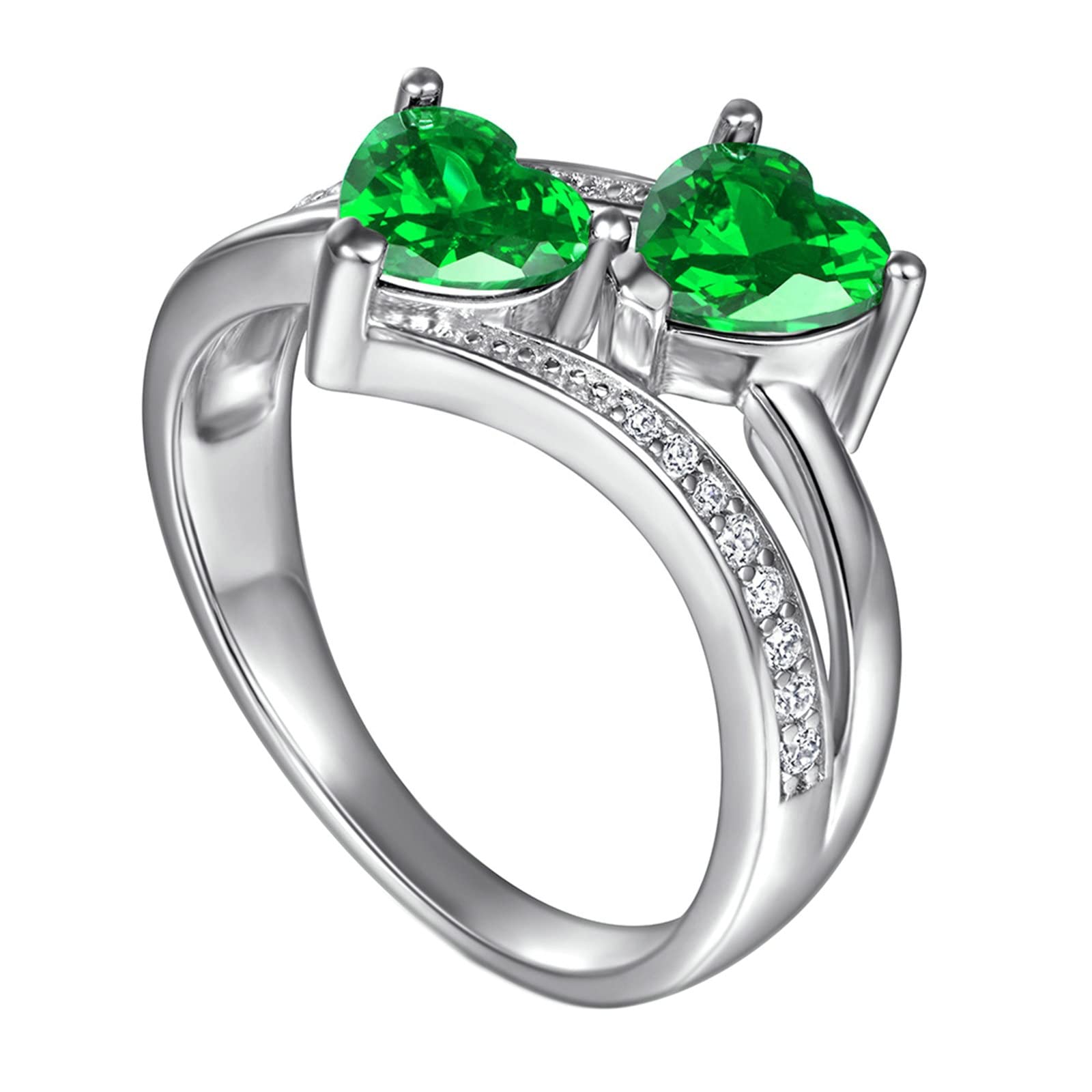 Anillos de plata 925 para adolescentes y niñas, anillos de promesa de doble corazón, circonita cúbica, anillo de moda, Cubic Zirconia