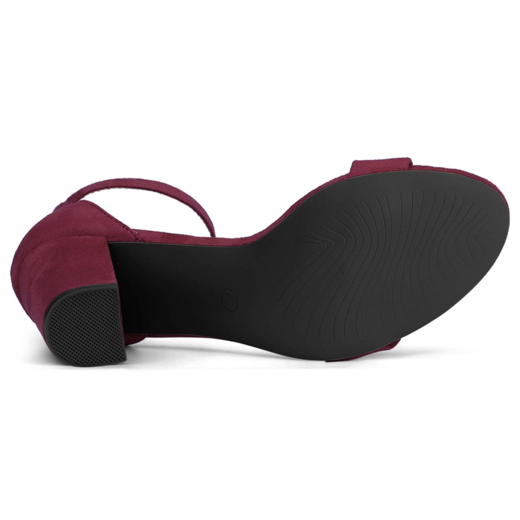 Sandalias de correa de tobillo con hebilla de tacón grueso alto para mujer, Burgundy, 8.5 6