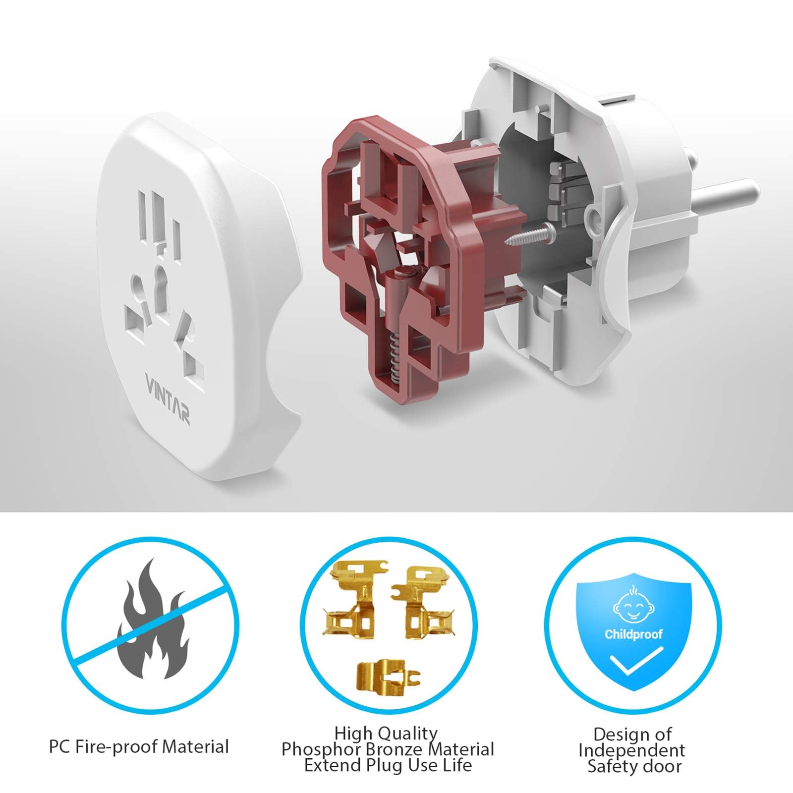 VINTAR 2PC Adaptateur Prise Anglaise vers France,Adaptateur Prise USA vers France,Adaptateur de Voyage pour UK, USA, Canada, Chine, Australie, Italie, Suisse, Prise Monde, Blanc