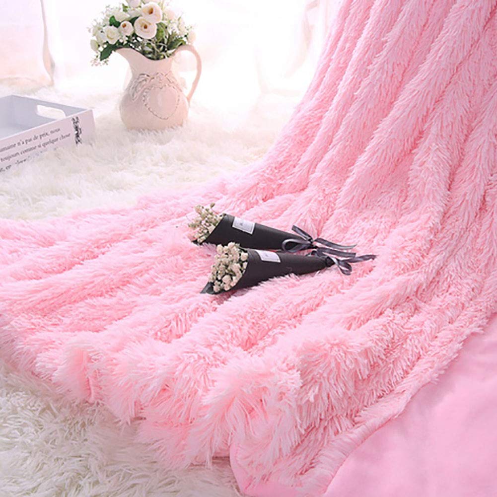 Couverture plaid shaggy rose 200x230cm en fausse fourrure douce pour lit et canapé MSM