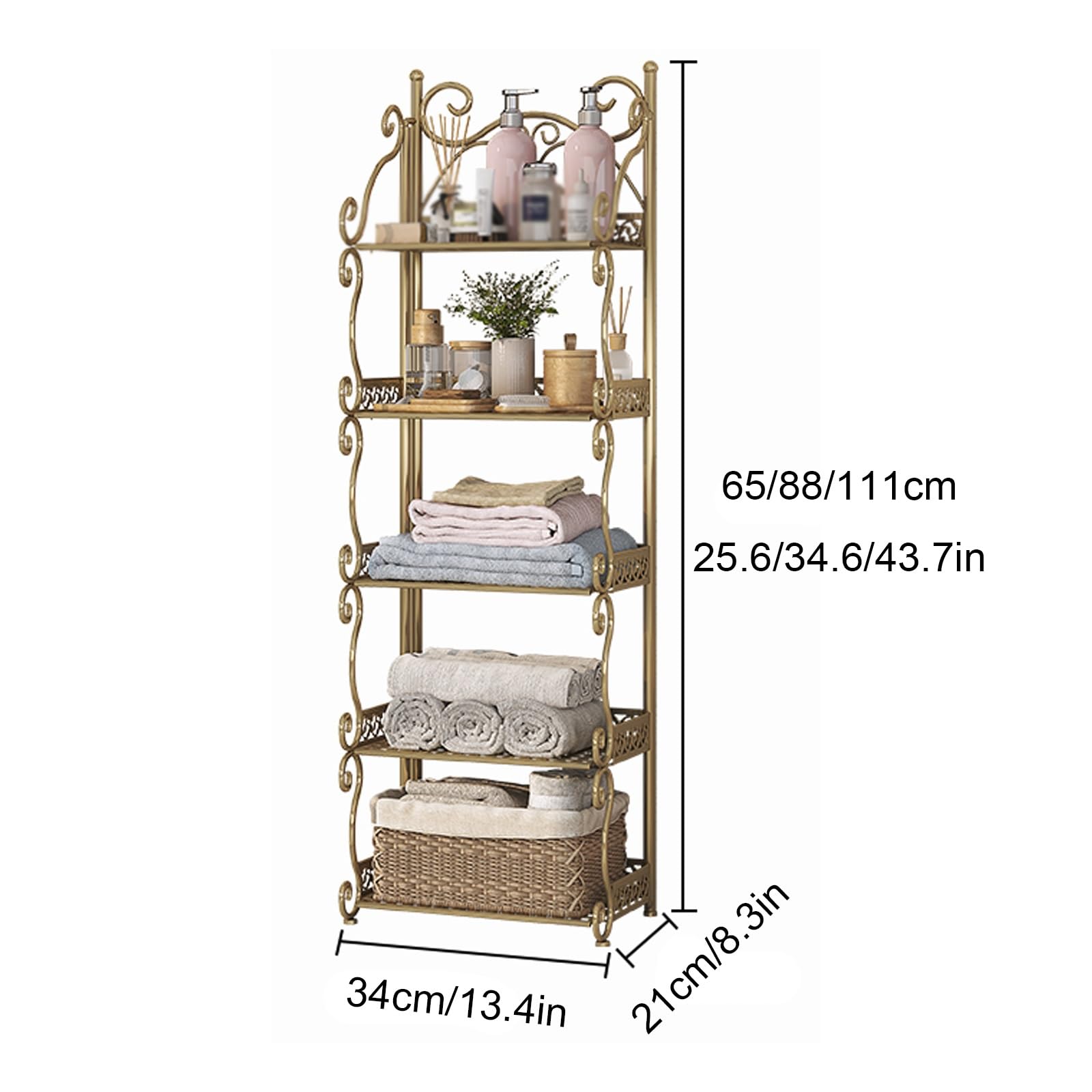 Armadietto Bagno, Organizer da Bagno Stretto, Scaffale per Cucina, Salvaspazio, Mobiletto Stretto con Telaio in Metallo, Scomparto Aperto, per Spazi Piccoli(Brown,65cm/25.6in)