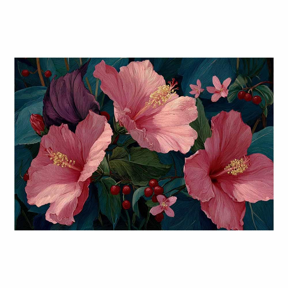 Xeniou Multicolor Flowers Canvas Pink Hibiscus Flowers Canvas Wall Art, For Bedroom Office Home Decorations(Multicolor)-80X120cm Unframed