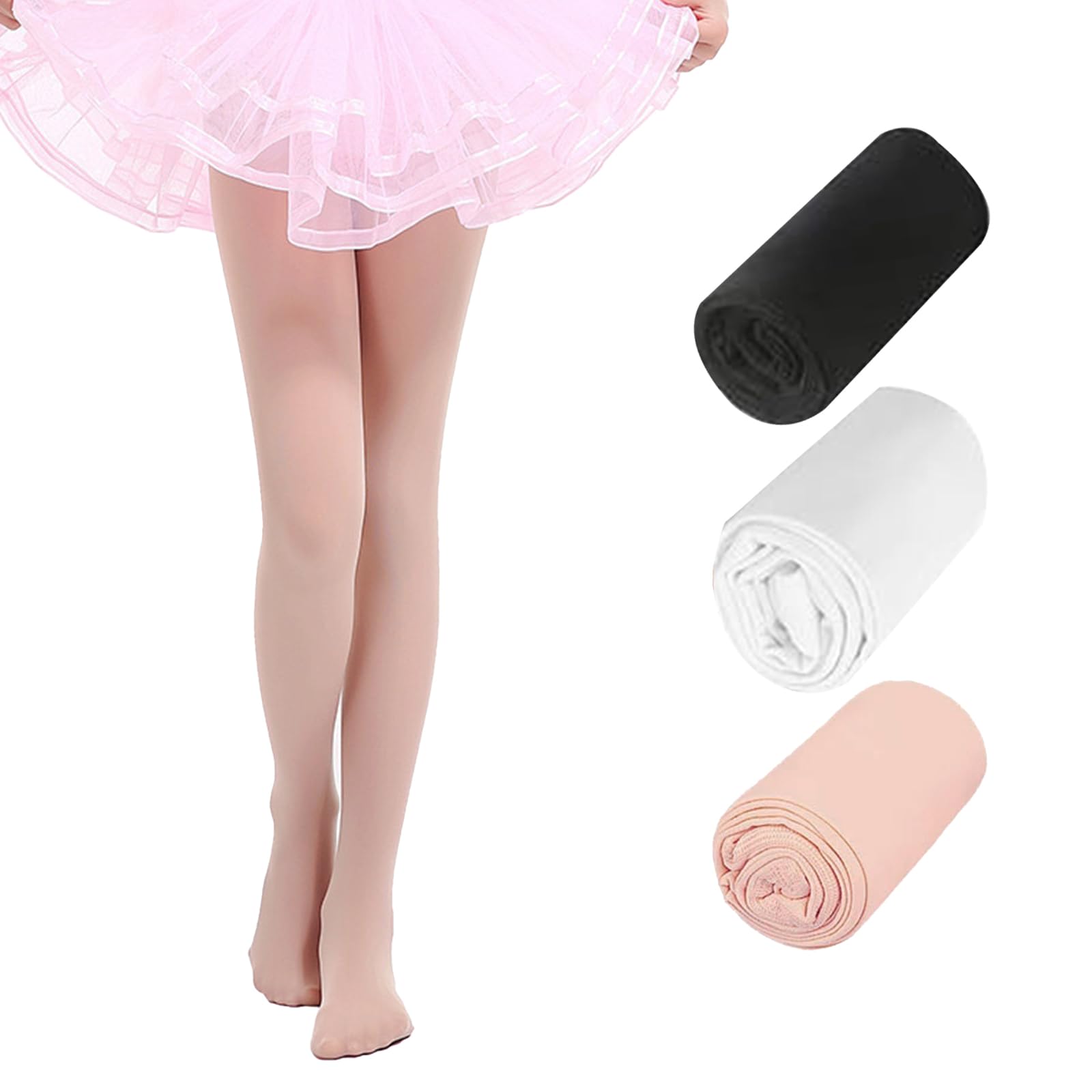 XIYEZDM Girls Tights Ballet Dance Tight Kids Student Footed School Uniform Training Tights Ultra Stretchy Soft Pantyhose Schoolwear Age 4-13(Black White, 8-10 Years)