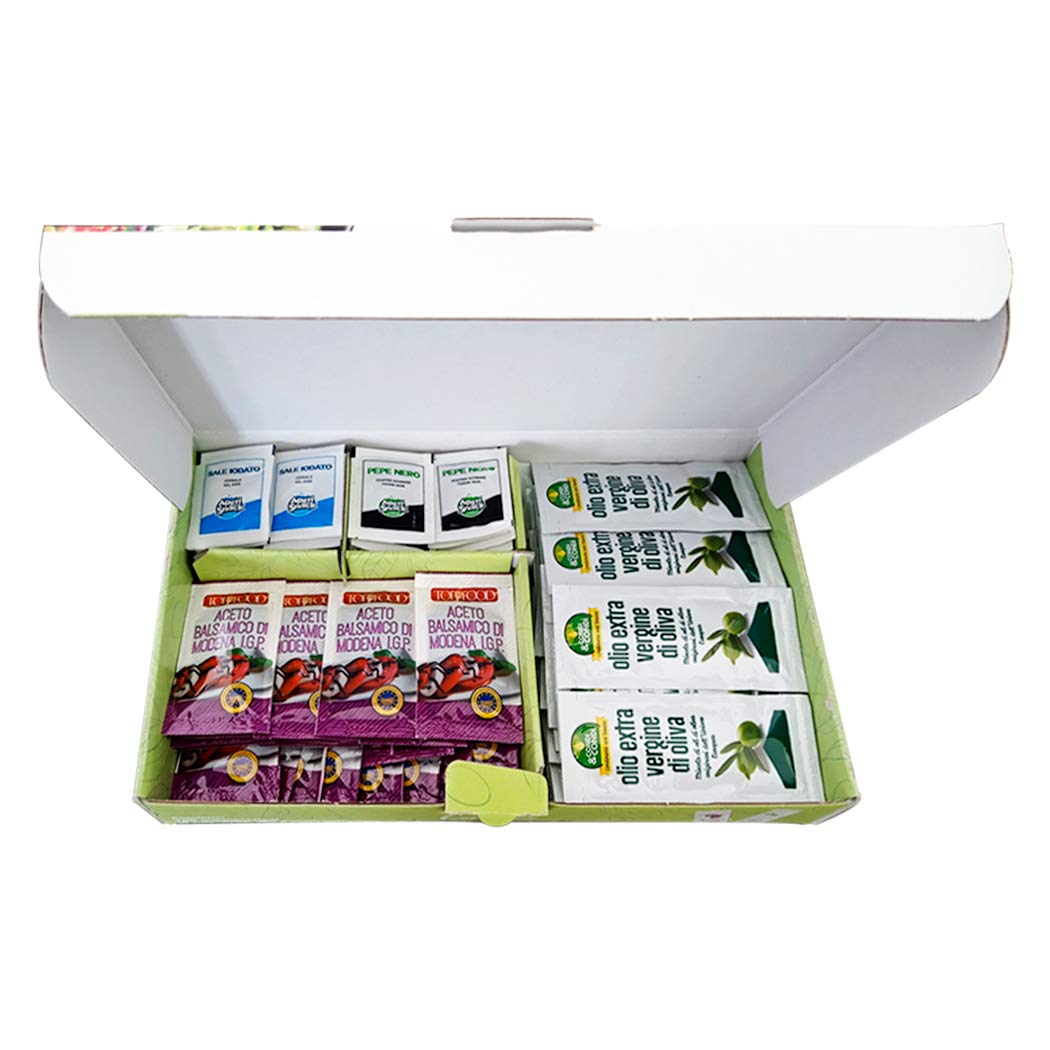 Aperisnack® - AP20.001.03 Condimento per Insalate 100 Kit (400pz) bustine di Sale, Pepe, Olio e Aceto balsamico Modena IGP Monodose