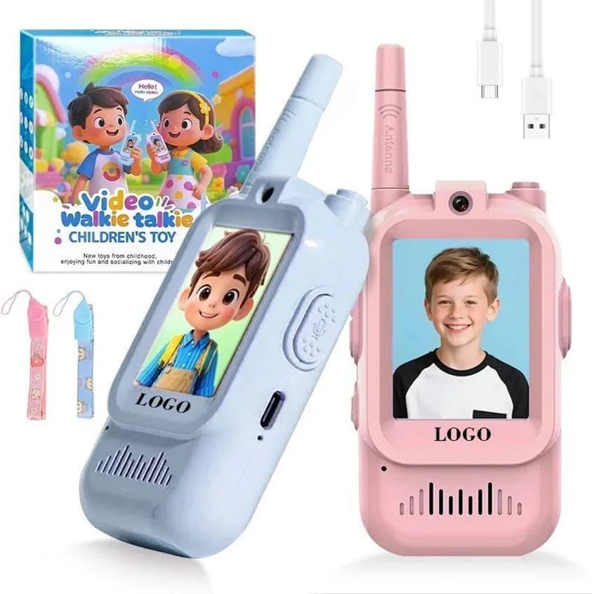children's talking toy with camera, blue and pink | face-to-face video call, built-in camera, usb-c charging, ages 3 and above, 2 units included