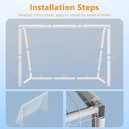 Miniatura 6 de Portería de fútbol para patio trasero de 10 x 6.5 pies de metal con red de fútbol resistente a la intemperie, marco duradero para entrenamiento y