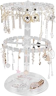 イヤリングディスプレイスタンド,アクセサリースタンド,ネックレス 収納,キーホルダー 収納,キーホルダー 飾る スタンド,回転ジュエリーディスプレイ,2ティアのイヤリングホルダーオーガナイザースタンドを回転,家族、友人、結婚式、誕生日のためのホーム組織、宝石箱、主催者