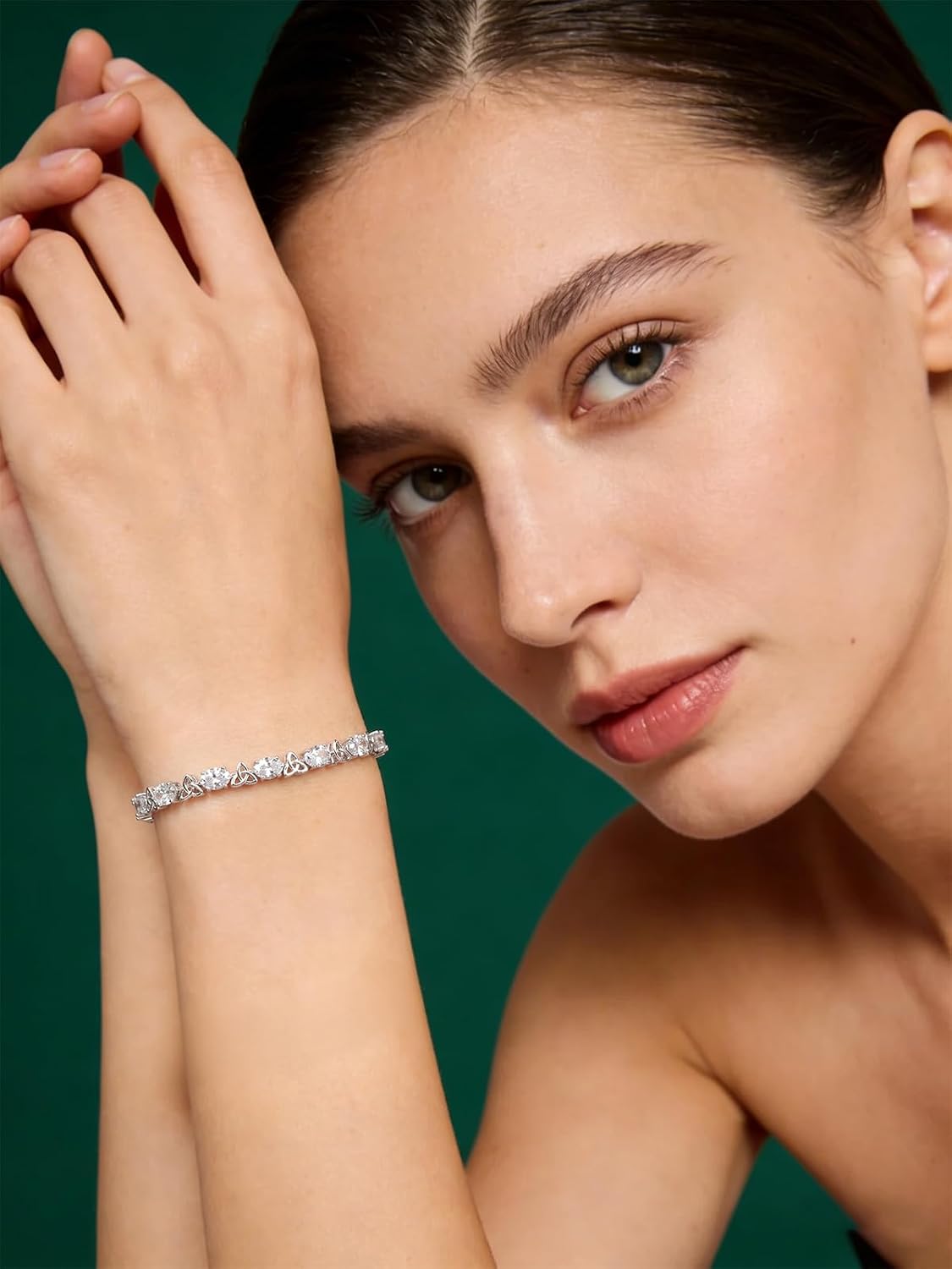 Birthstone Tennis Bracelet for Women, 7.5CT Oval Cut, White Gold Plated 925 Sterling Silver, Adjustable 6-8 inches Celtic Knot, Anniversary Birthday Gift