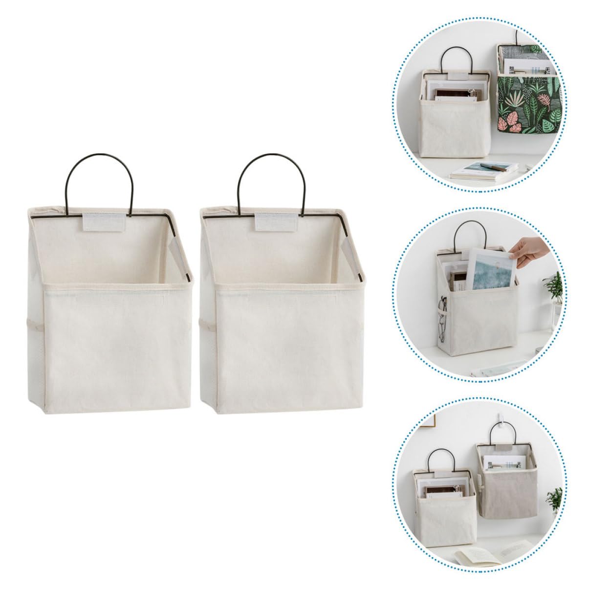 Didiseaon Organizzatore da Appendere di Cotone Bianco Tasche Laterali 2 Pezzi e Tasca Principale Ampia per Porta per Casa e Ufficio
