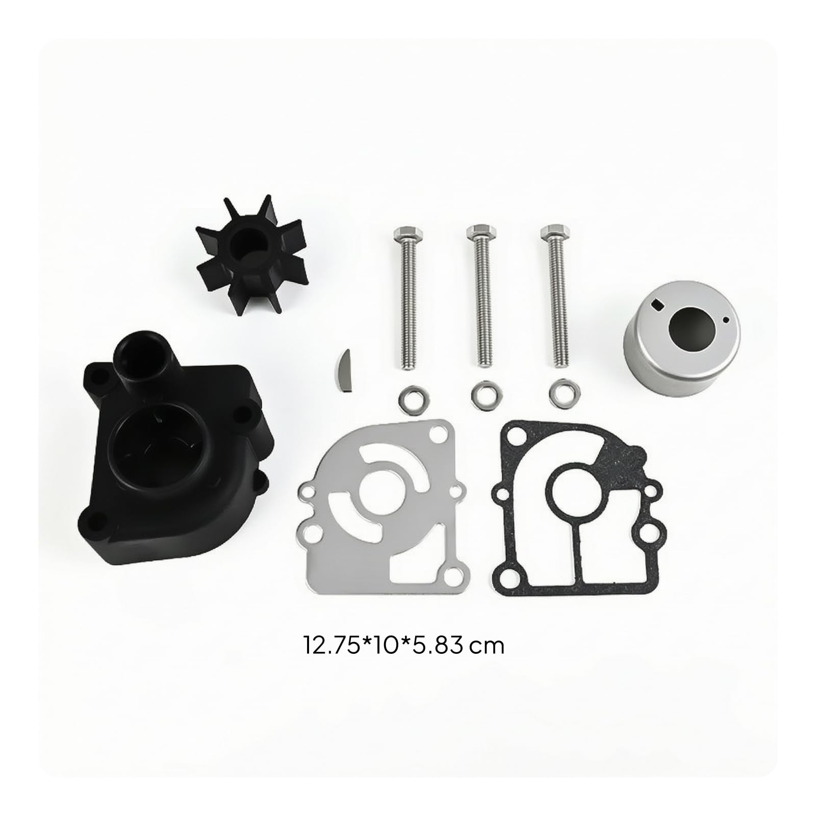 Marine Pump Impeller Girante Pompa Acqua Fuoribordo Kit Ricambio Completo con Coperchio Metallo Piatti Guarnizione Rondelle Componenti Dimensioni in