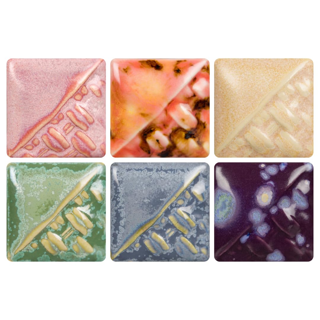 Stoneware Glazes 6-Pint Kit #4 (SWUAK4), 6 Assorted Colors, Layerable Mid-High Fire Cone 5/6-10 (SW) Glazes for Bisque