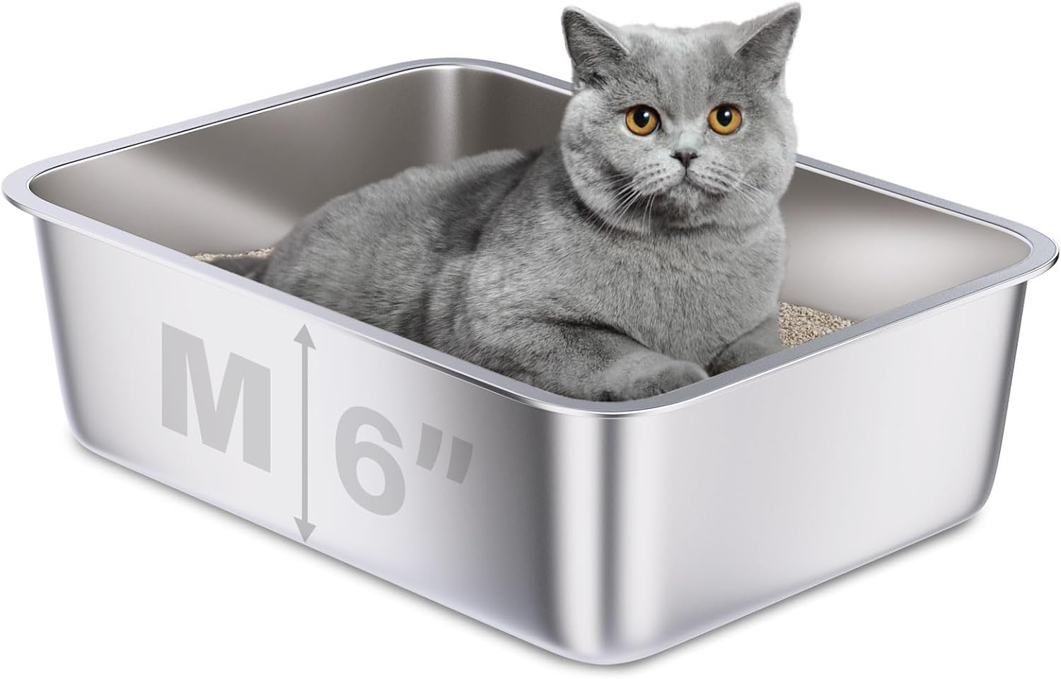 Stainless Steel Litter Box, 18"x14"x6"(Height) Medium Metal Cat Litter Box Easy Clean, Non Stick Litterbox No Smell for Cats or Kitty, Rabbits Medium (17.7"x13.7"x6")
