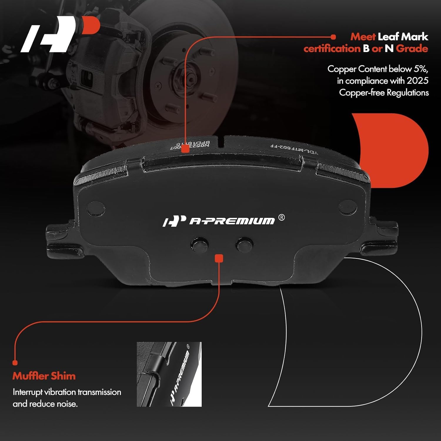 A-Premium Front Ceramic Brake Pads Set Compatible with Jeep Compass 2017-2022, Renegade 2015-2022 & Fiat 500X 2016-2021, 4-Pack