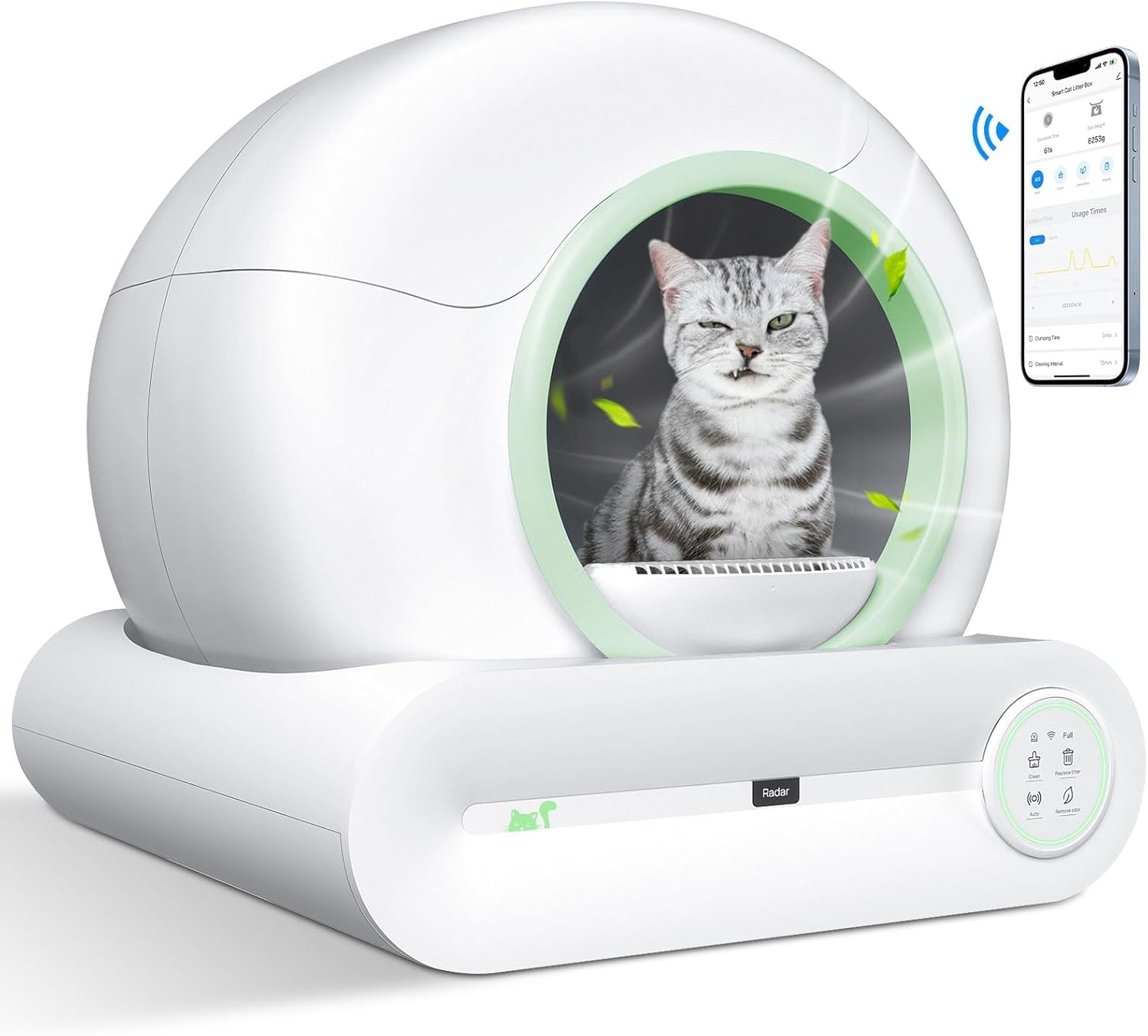 Self Cleaning Litter Box, 2026 Upgraded Automatic Cat Litter Box, Includes 2 roll Liners, 68L+9L Large Capacity Box Robot, Suitable for Medium Cats and Kittens, APP Control - Green