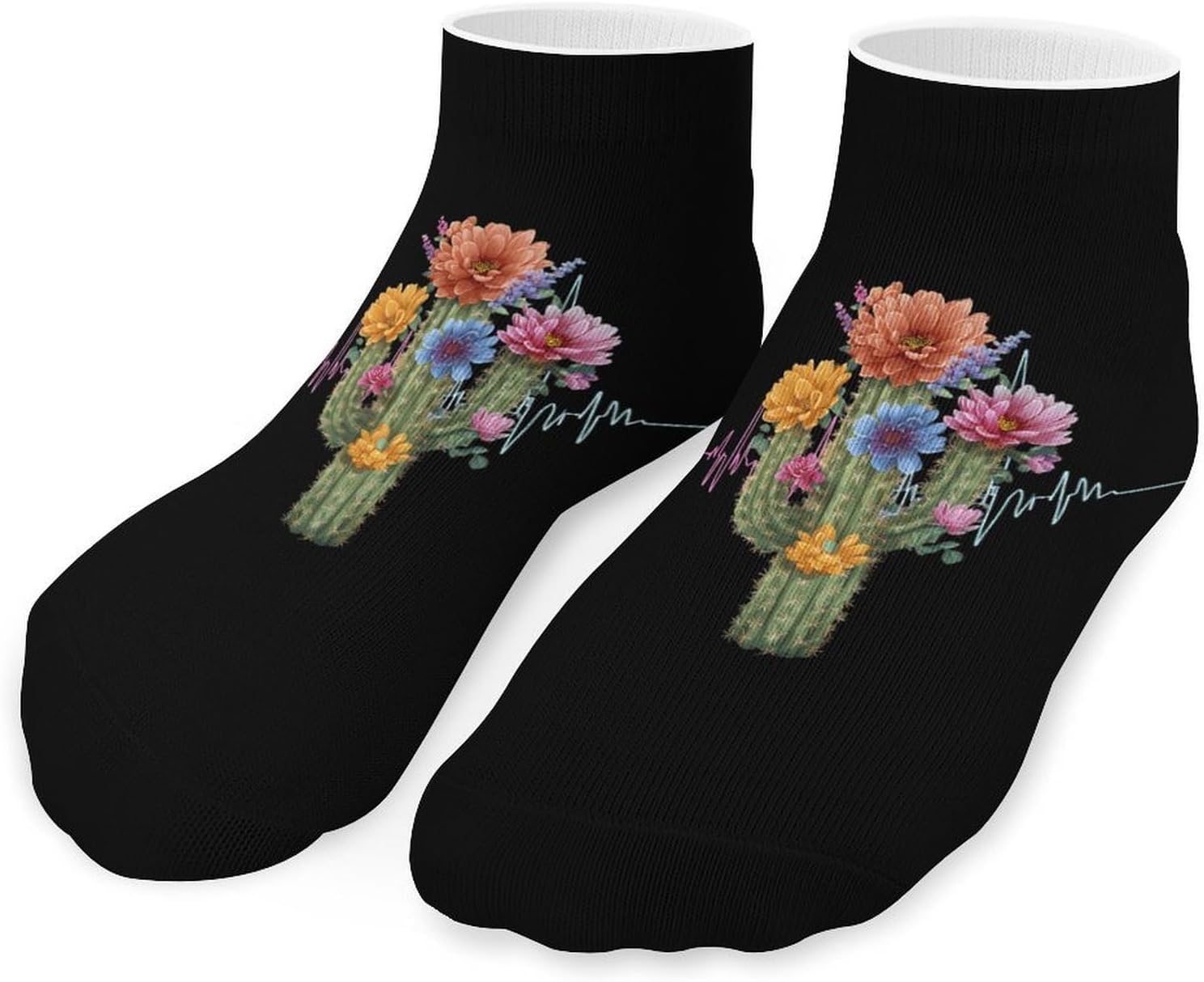 Cactus Cacti Heartbeat Socks for Men Women 5 Pairs Ankle Socks