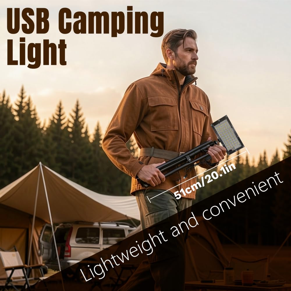 Zasilana przez USB lampa kempingowa LED z regulowanym statywem, regulowana jasność i temperatura barwowa do użytku na zewnątrz, na kemping, wędrówki, sytuacje awaryjne i przerwy w dostawie