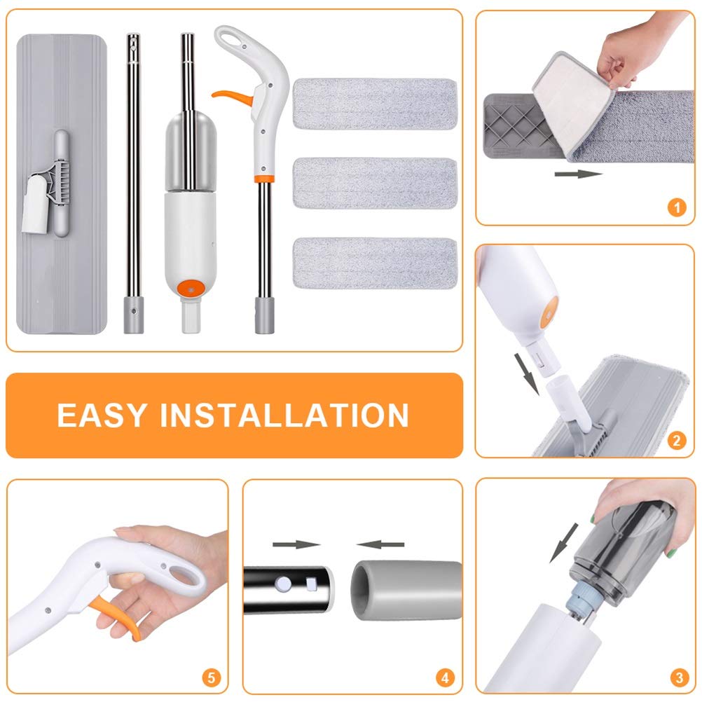 Fregona con pulverizador manual, Herramientas de limpieza del hogar, fregona para lavar el suelo, fregona limpiadora de suelos planos con almohadillas de microfibra de repuesto To pursue happiness
